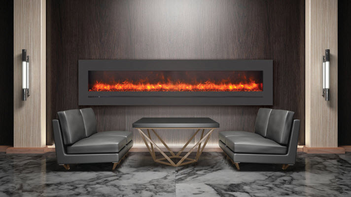 88 Sierra Flush Wall Mount Electric Fireplace W Steel Surrounding With Clear Media 1349