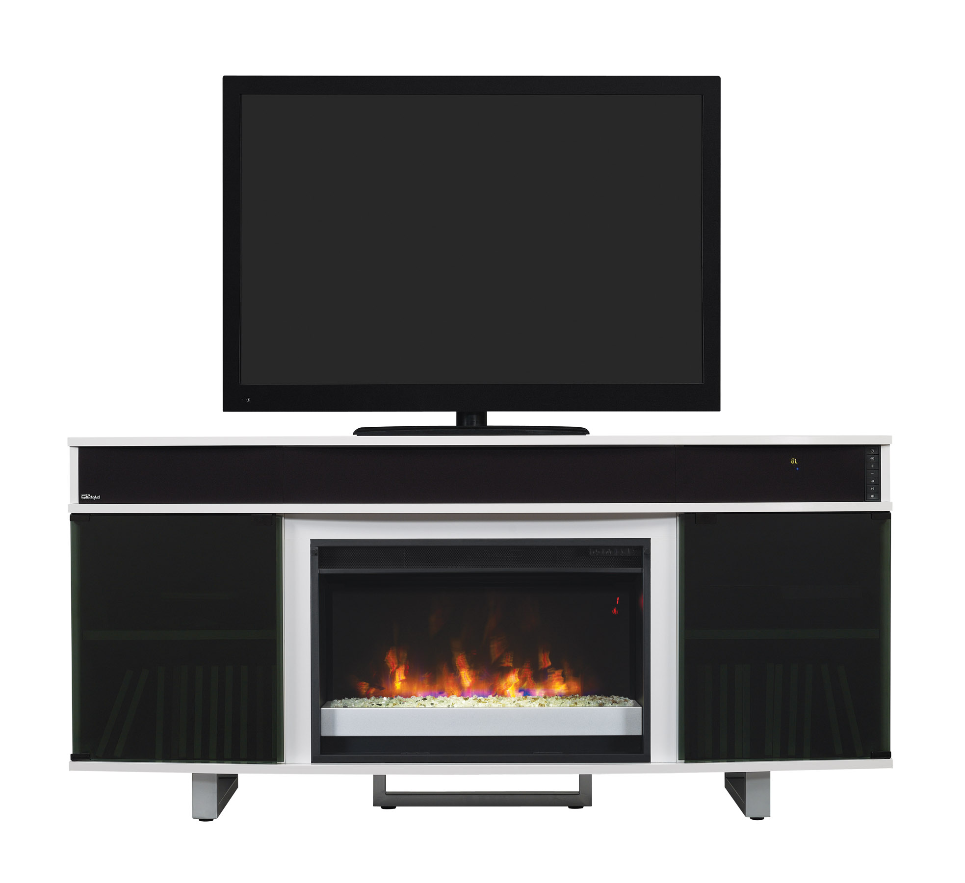 64" New Enterprise White Infrared Media Electric Fireplace w/ Bluetooth ...